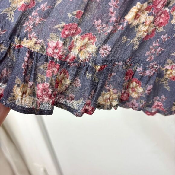 Vintage Micro Floral Pleated Maxi Skirt Small Purple Pink Boho Cottagecore Fairy - Picture 6 of 11